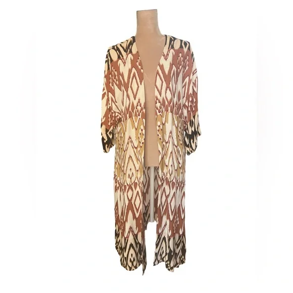 Evereve Mila Long Kimono Duster with Tribal Print Size S/M - Picture 3 of 9